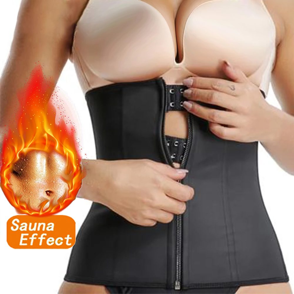 Sweat Waist Trainer Belt Neoprene - 女性用サウナ効果のあるスウェットウエストトレーナー、ボディシェイパー、フック付きジッパー式バストコルセット、ウエストニッパー、スリムなシルエットを作るためのトップス、ダイエット用ベルト、コルセット。