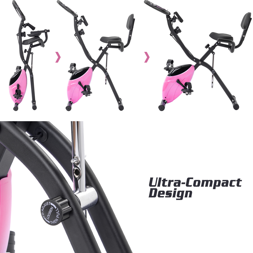 16段階磁気抵抗エクササイズバイク、背もたれ付き直立リカンベ - Exercise Bike Magnetic Resistance のレビューと価格